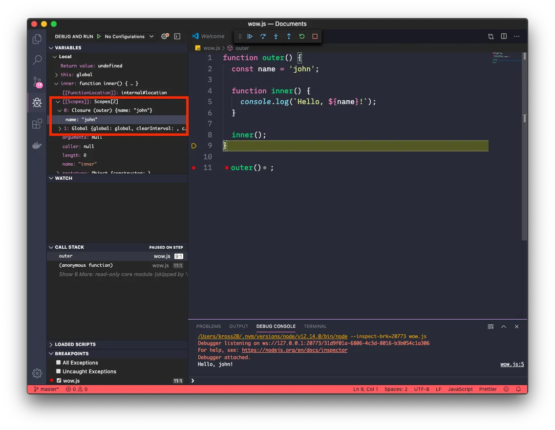 VSCode 디버거에서 본 자바스크립트 클로저 스코프